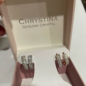 Chrystina genuine crystal hoop earrings silver plated set of 2  New